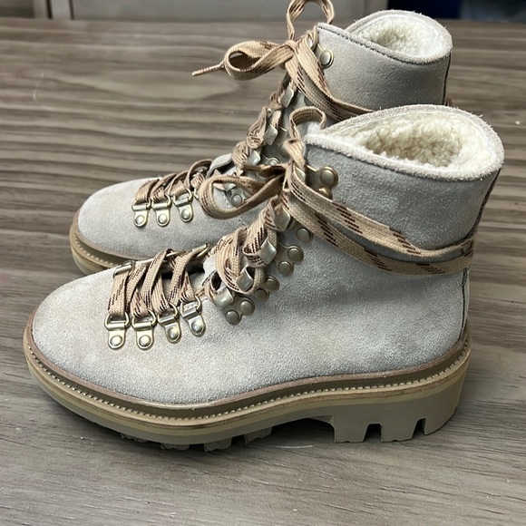 ALLSAINTS WANDA SUEDE COMBAT BOOTS SHEARLING LIND LUG SOLES 35=5 - Picture 1 of 16